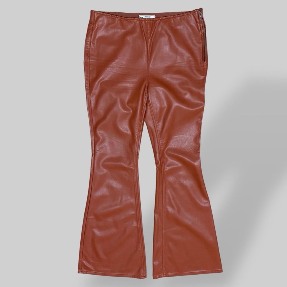 Free People Pants Womens Cognac Brown Vegan Leather Flare Boho Festival Sz 30 - Picture 2 of 11